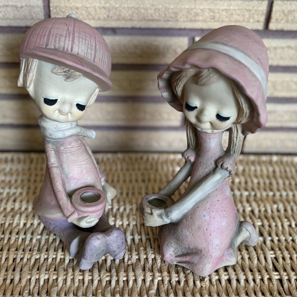 70's UCTCI Japan Trixie Poppet Candlestick Holder Figurines - 2 - Candle Holders